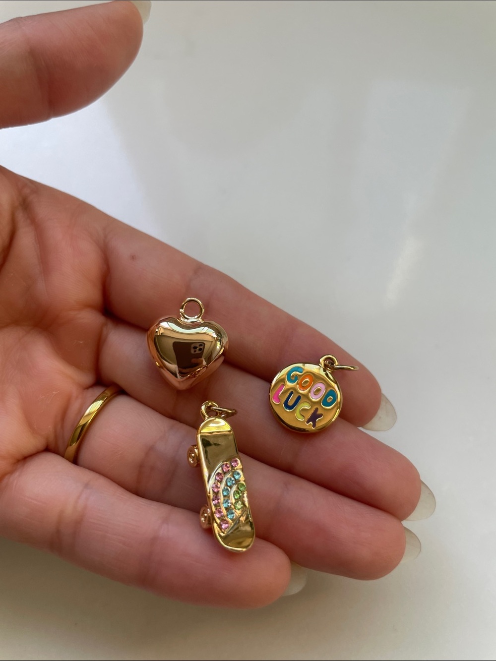 18k Gold Plated Enamel Good Luck & Heart Charm Set